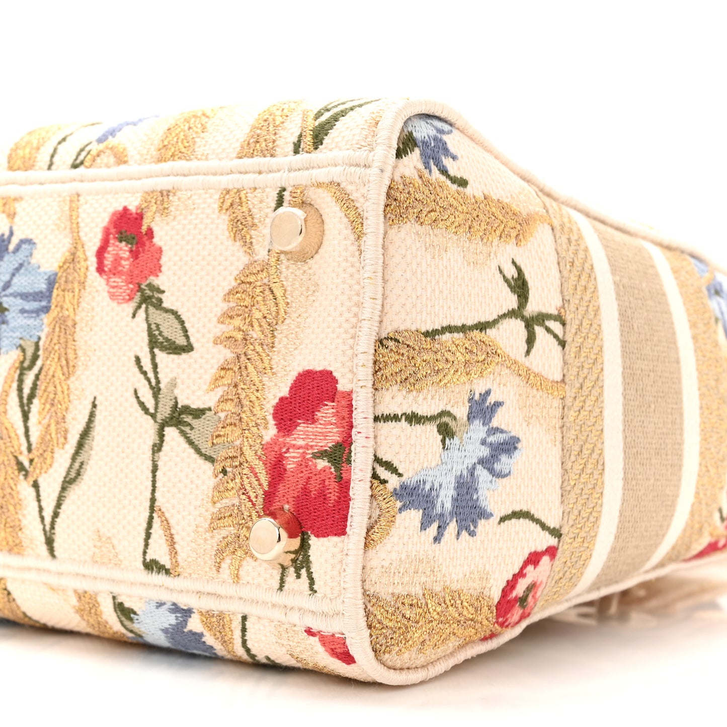 Canvas Embroidered Hibiscus Printed Medium Lady D-Lite Beige Multicolor