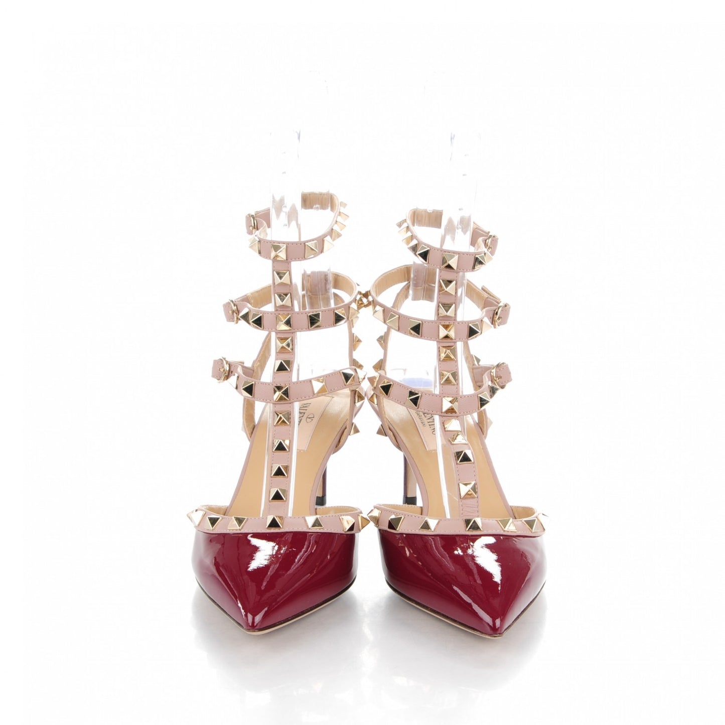 Patent Nappa Rockstud Ankle Strap 65mm Pumps 37.5 Crimson Poudre