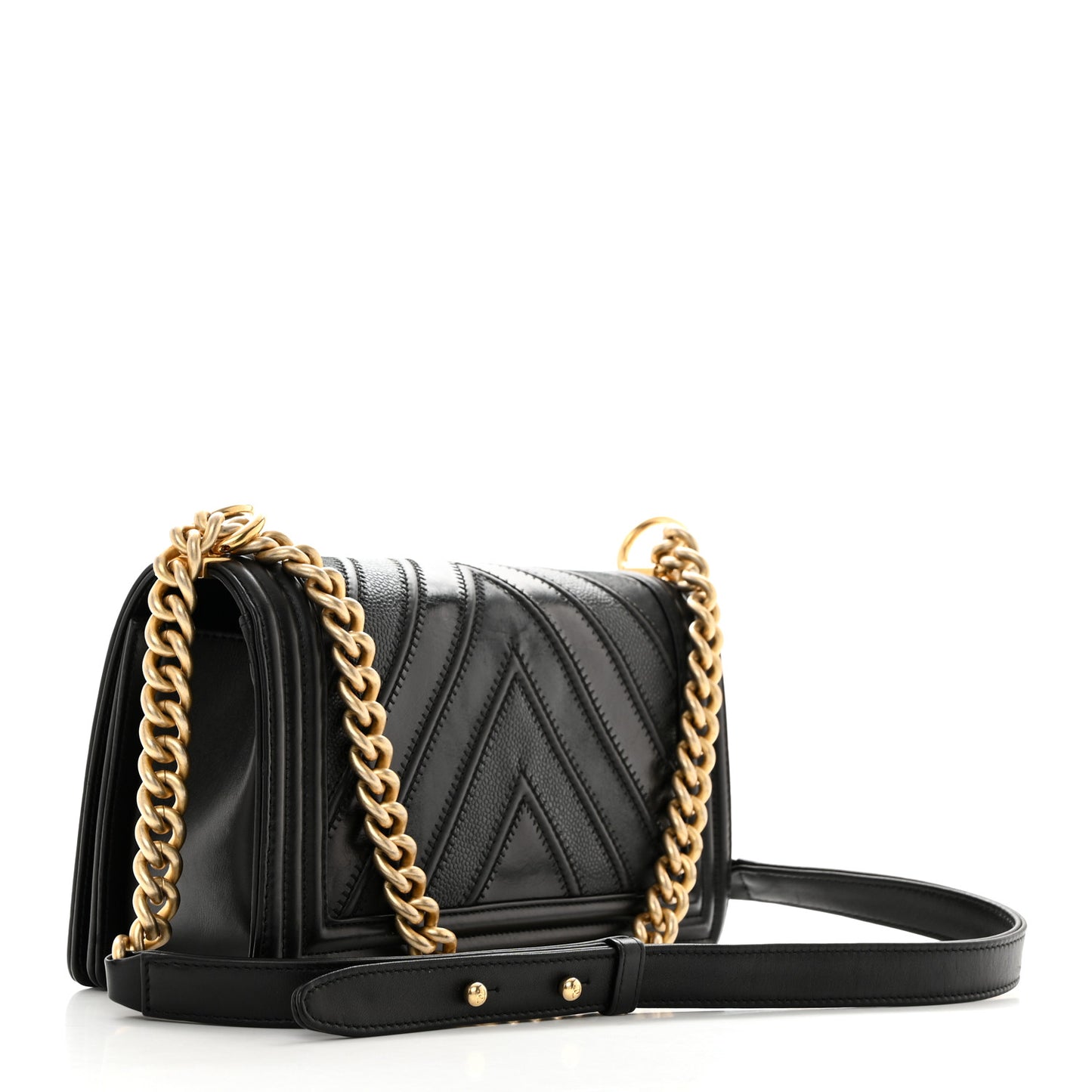 Caviar Suede Calfskin Chevron Medium Boy Flap Black
