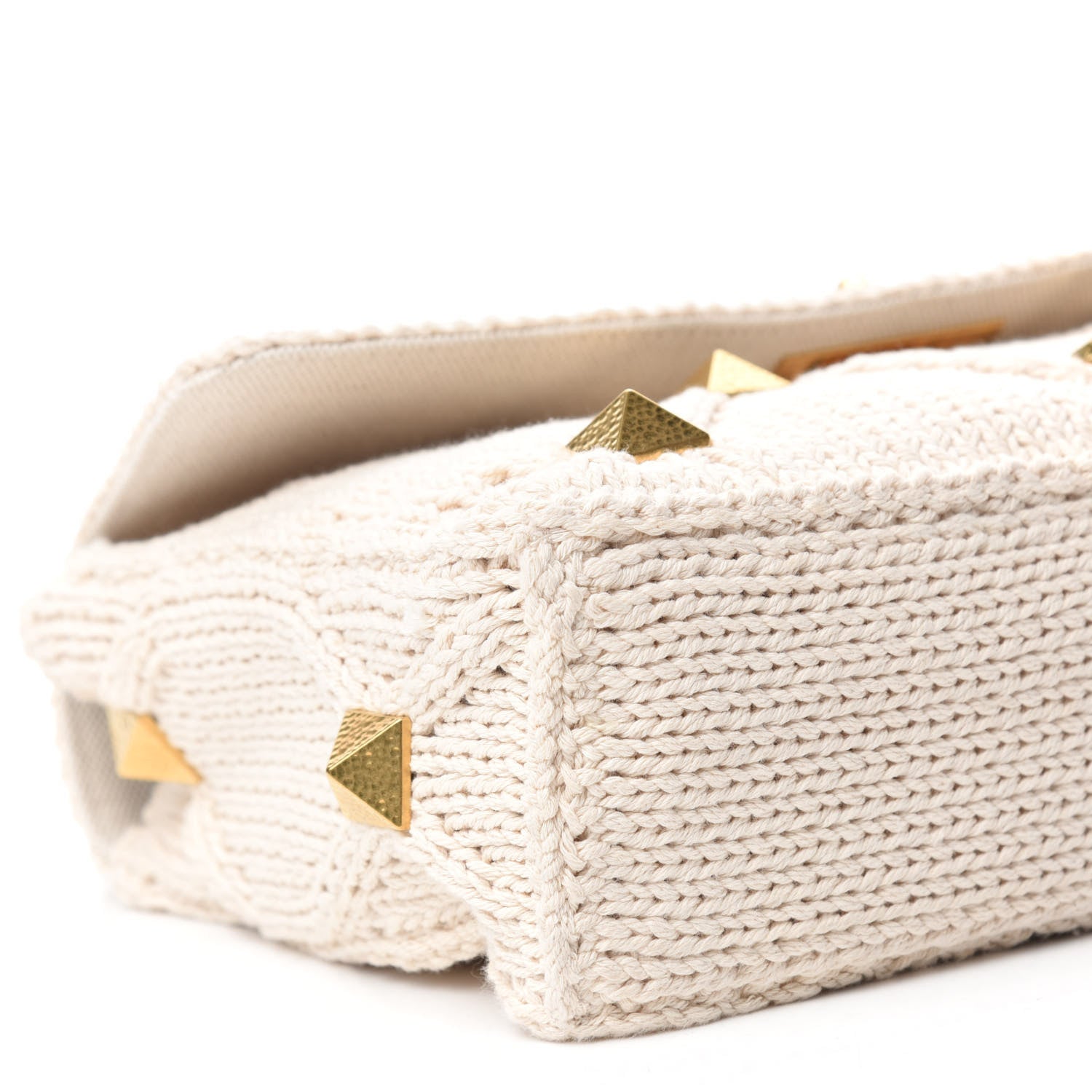 Valentino Garavani Knit Large Roman Stud Shoulder Bag Ecru 6 of 9