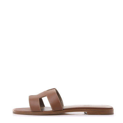 Hermes Box Calfskin Oran Sandals 39 Gold 1 of 9