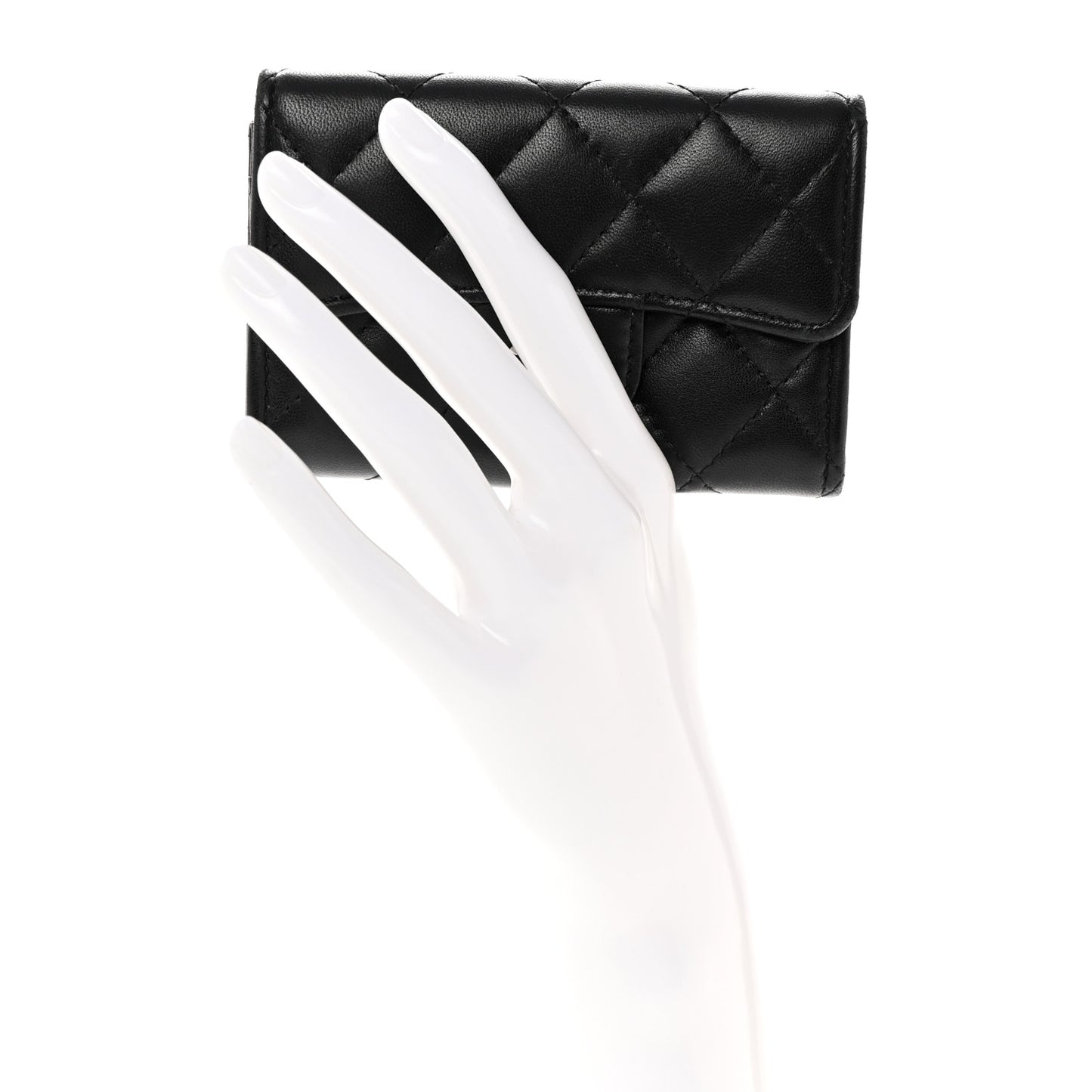 Lambskin Quilted Flap Card Holder Wallet Black