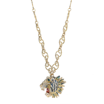 Gucci Metal Enamel Roaring Tiger Pendant Necklace Gold 1 of 6