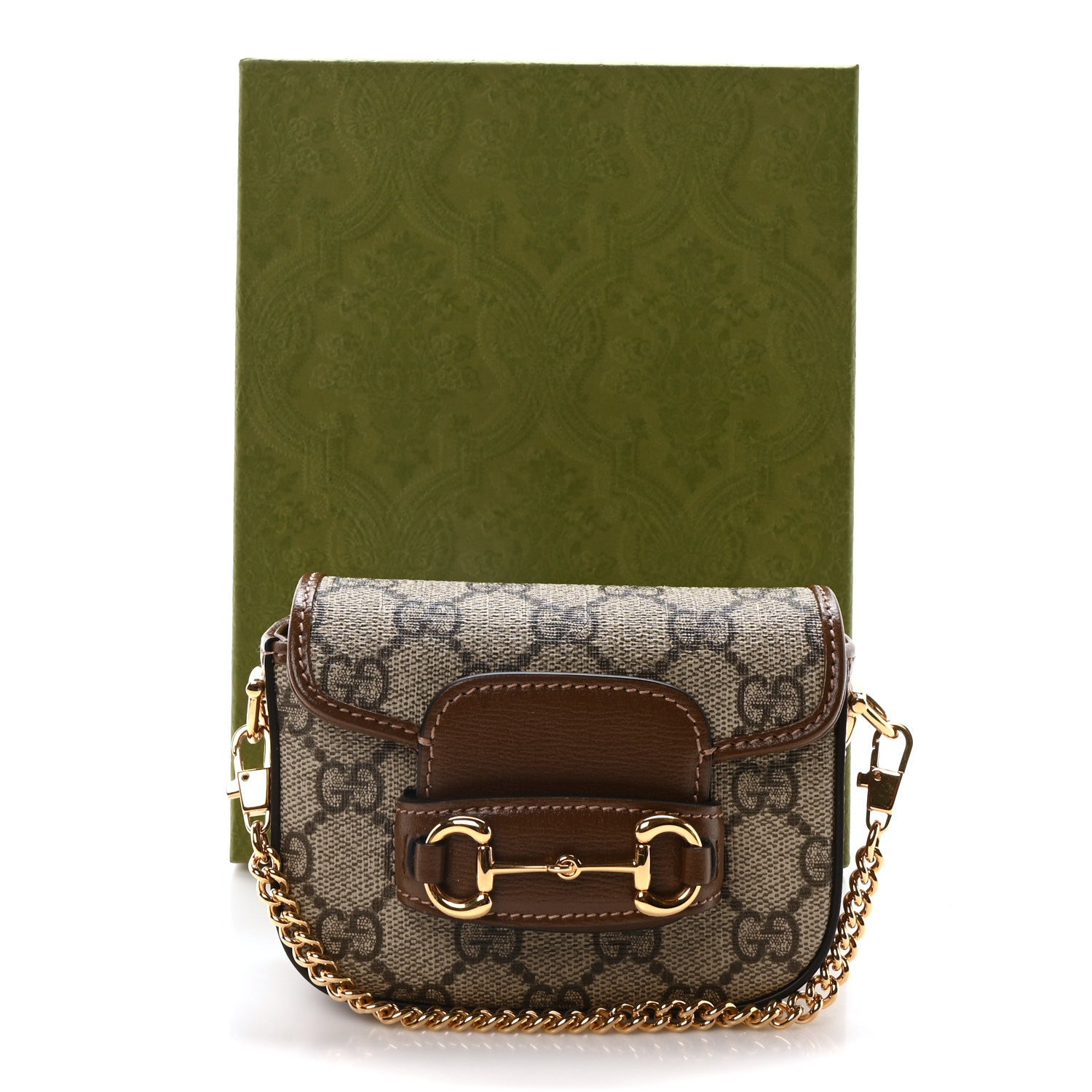 Gucci GG Supreme Monogram Azalea Calfskin Web Horsebit 1955 Wallet On Strap Beige Ebony Brown Sugar 10 of 10