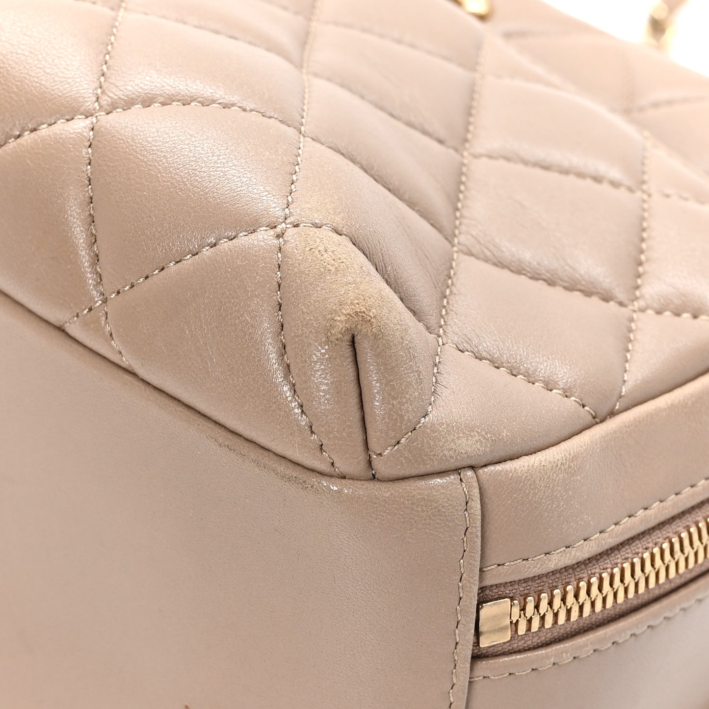 Lambskin Quilted Medium Trendy CC Bowling Bag Beige