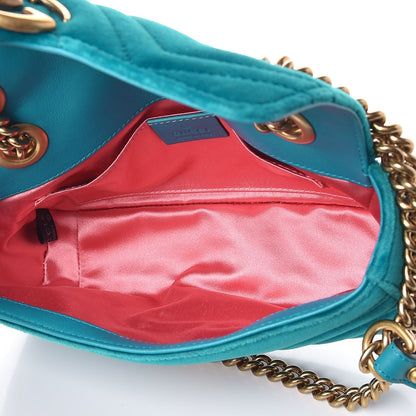 Gucci Velvet Matelasse Mini GG Marmont Shoulder Bag Pavone Cyan 5 of 9