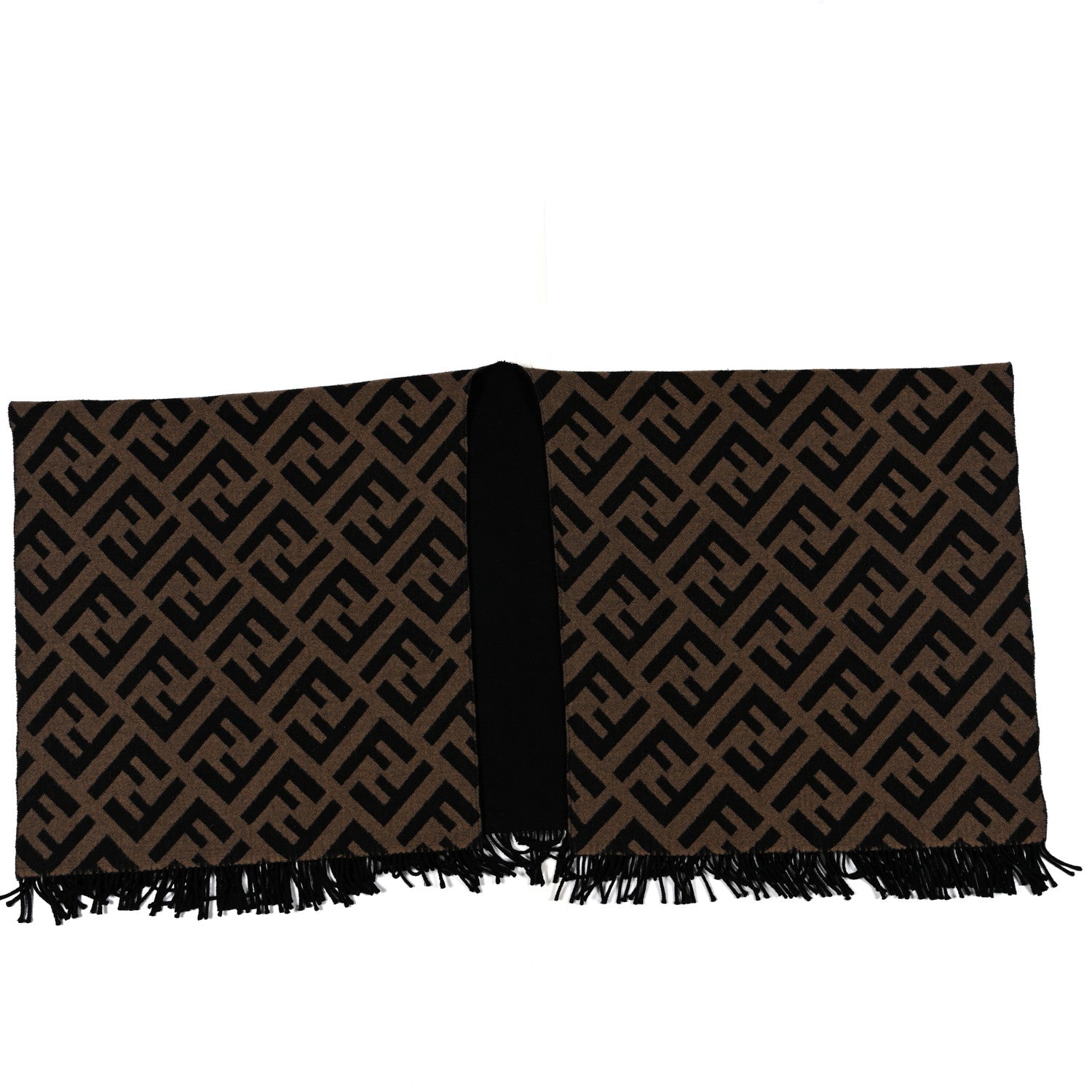 Fendi Wool Cashmere FF Print Poncho Tobacco Black 1 of 4