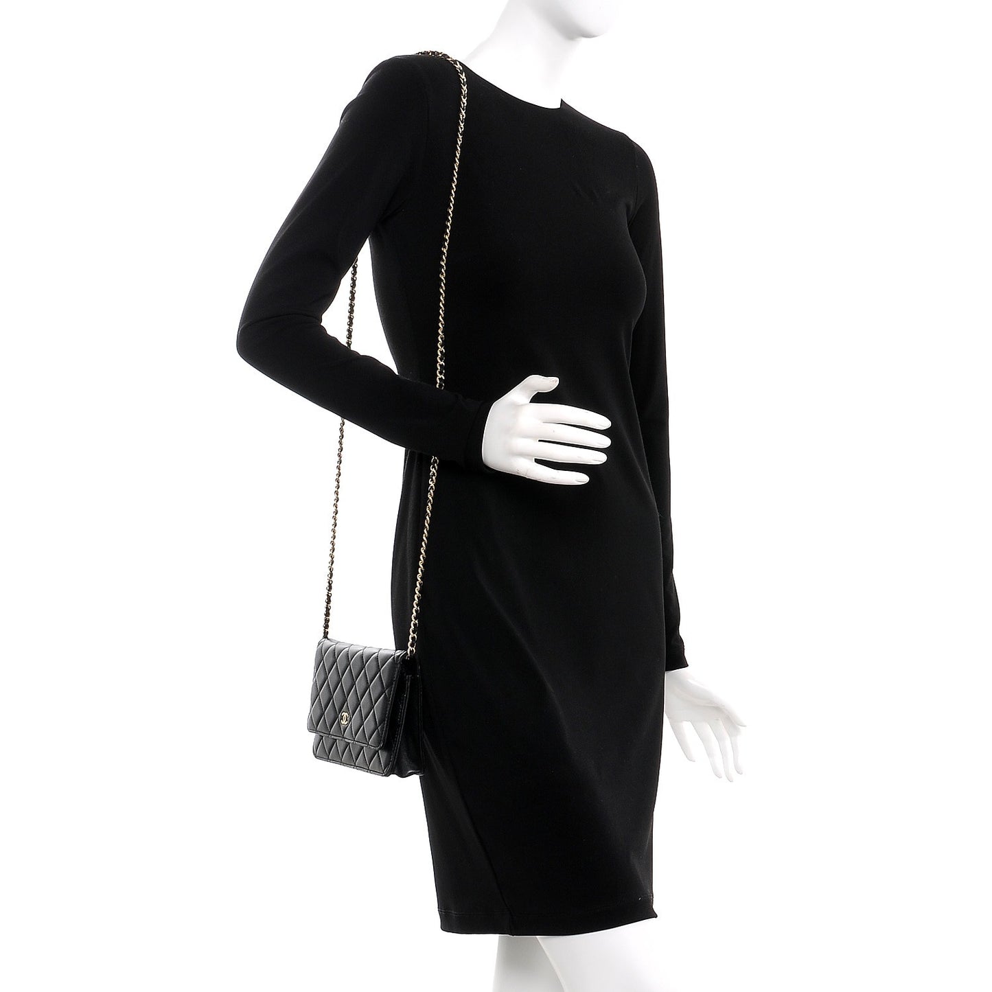 Lambskin Quilted Wallet On Chain WOC Black