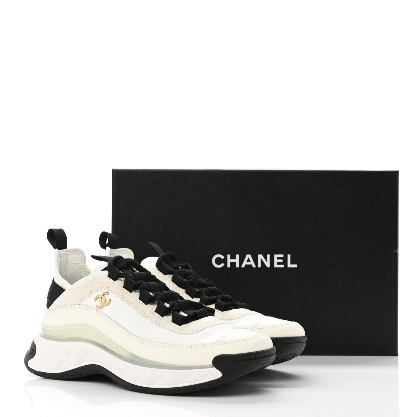 Velvet Calfskin Mixed Fibers CC Sneakers 37.5 Ivory Black
