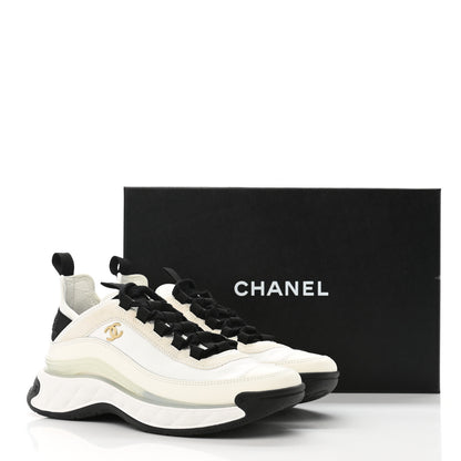 Chanel Velvet Calfskin Mixed Fibers CC Sneakers 37.5 Ivory Black 10 of 10