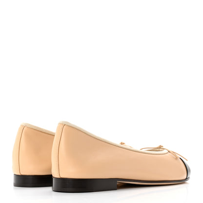 Chanel Lambskin Cap Toe CC Ballerina Flats 38 Beige Black 4 of 10