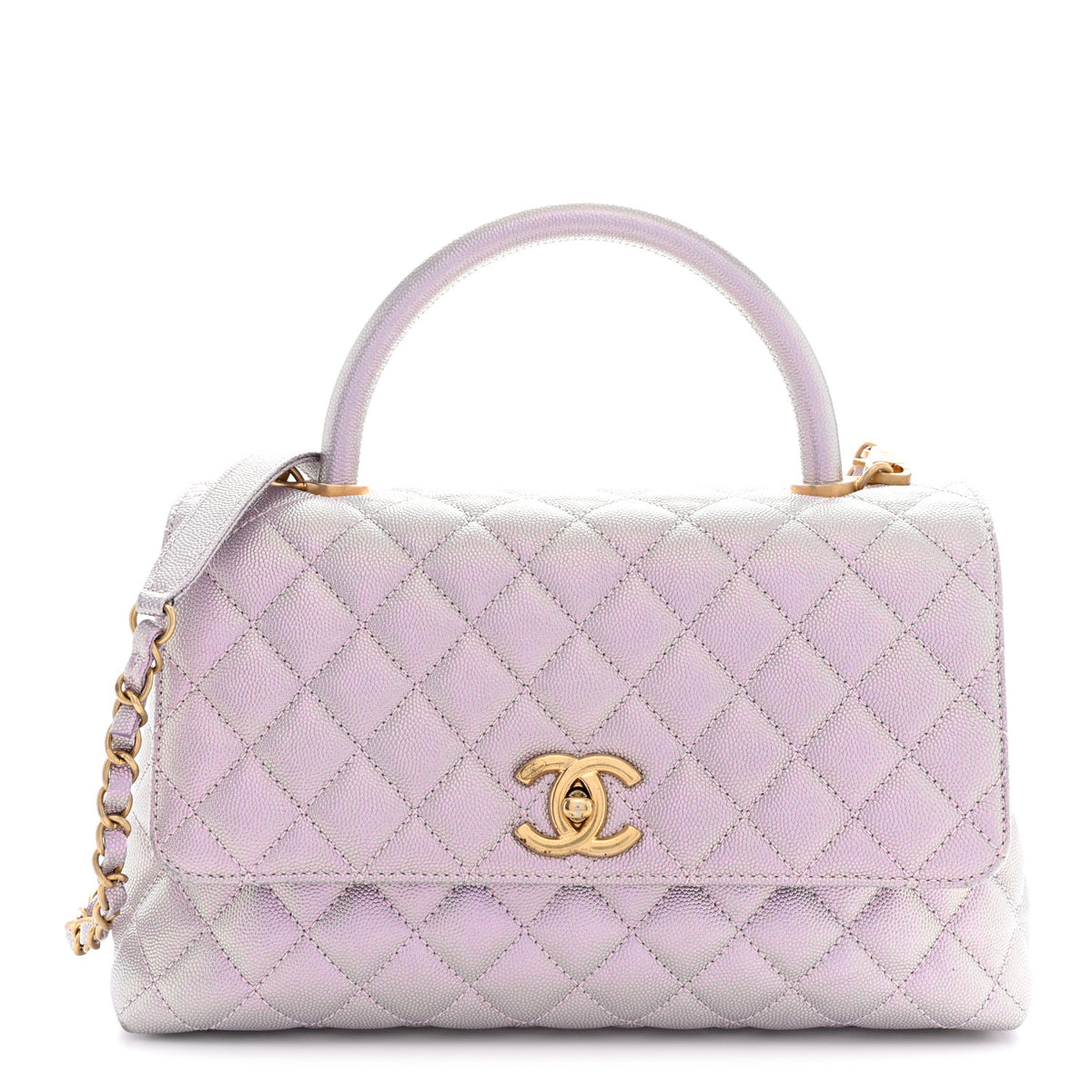 Chanel Metallic Caviar Quilted Small Coco Handle Flap Light Pink 1 of 11