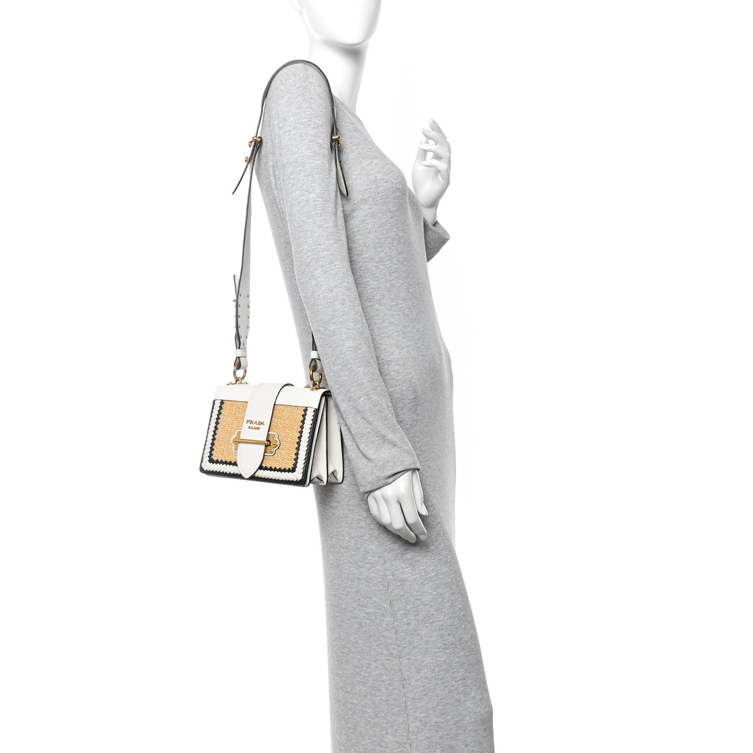 Prada City Calf Raffia Saffiano Cahier Bag Naturale White 2 of 11