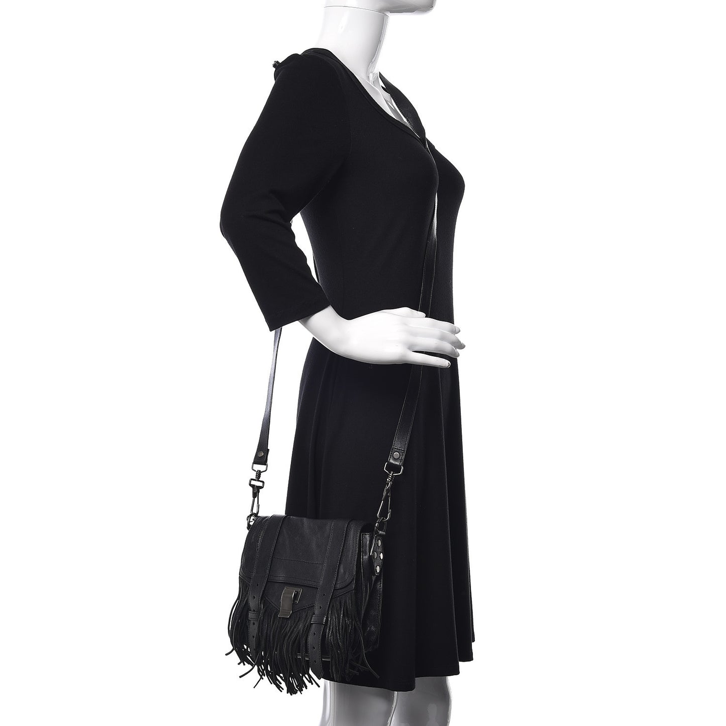 Lambskin Fringe PS1 Crossbody Pouch Black