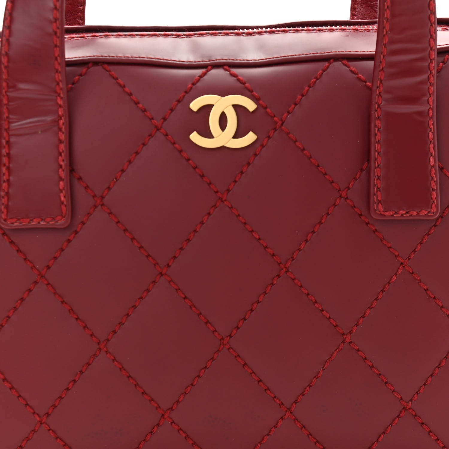 Chanel Calfskin Stitch Surpique Bowler Red 9 of 15