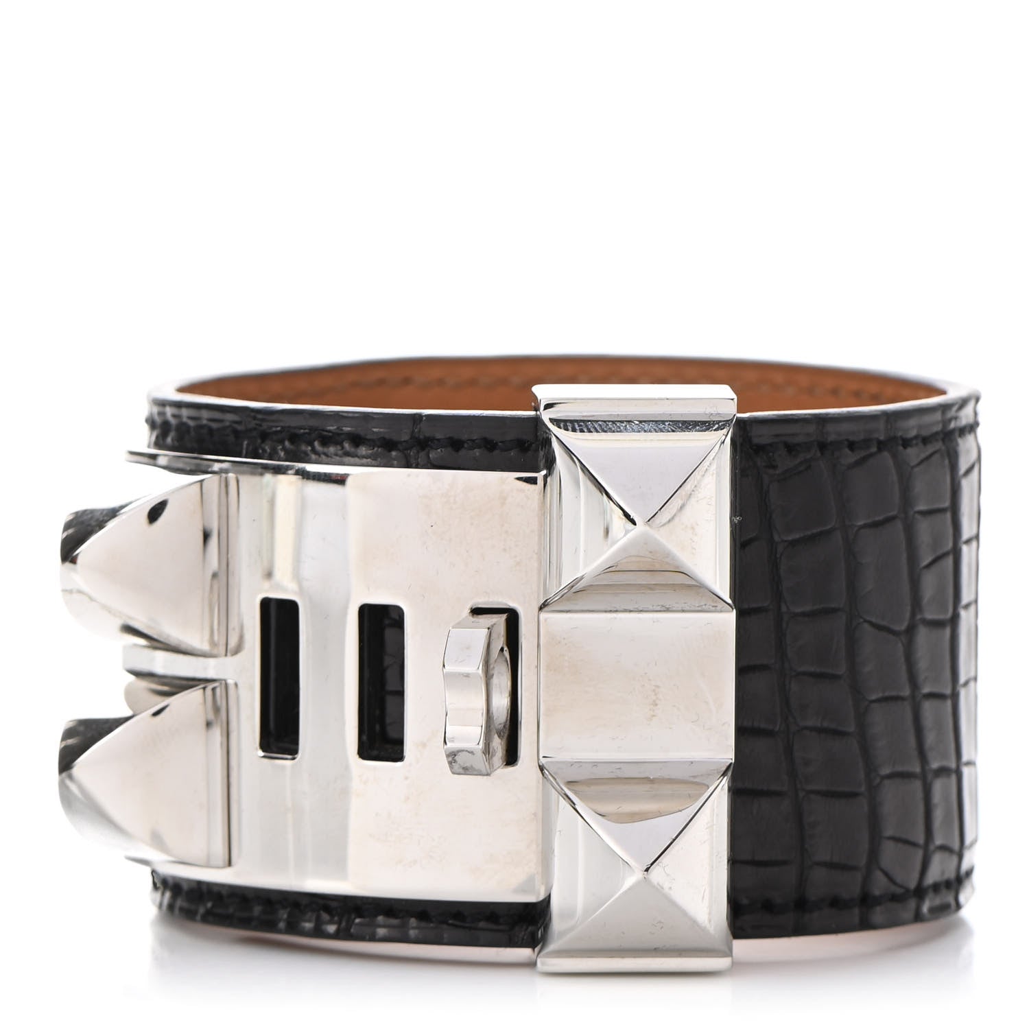 Hermes Shiny Alligator Collier de Chien CDC Bracelet S Black 3 of 8