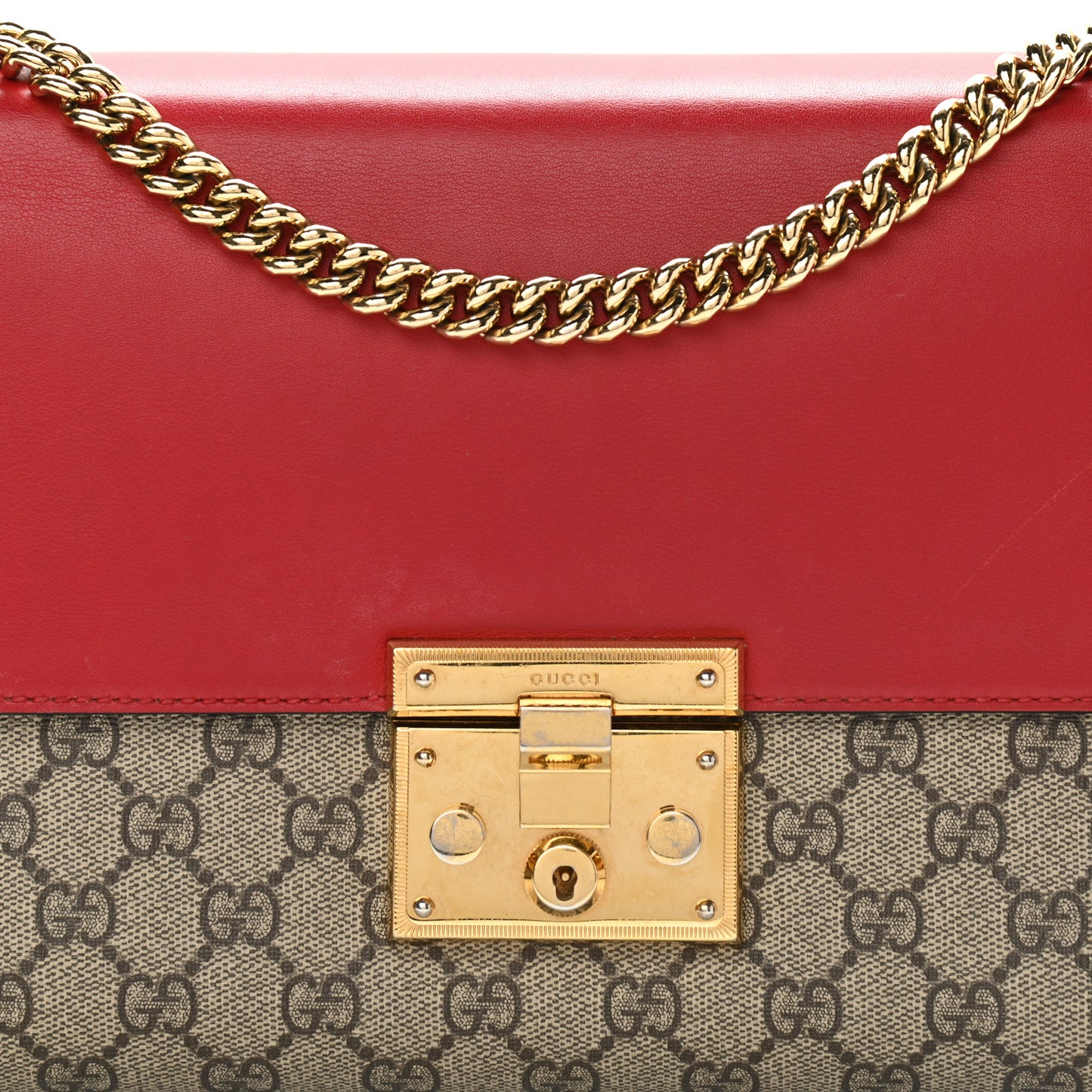 GG Supreme Monogram Calfskin Medium Padlock Shoulder Bag Beige Hibiscus Red New Rosette