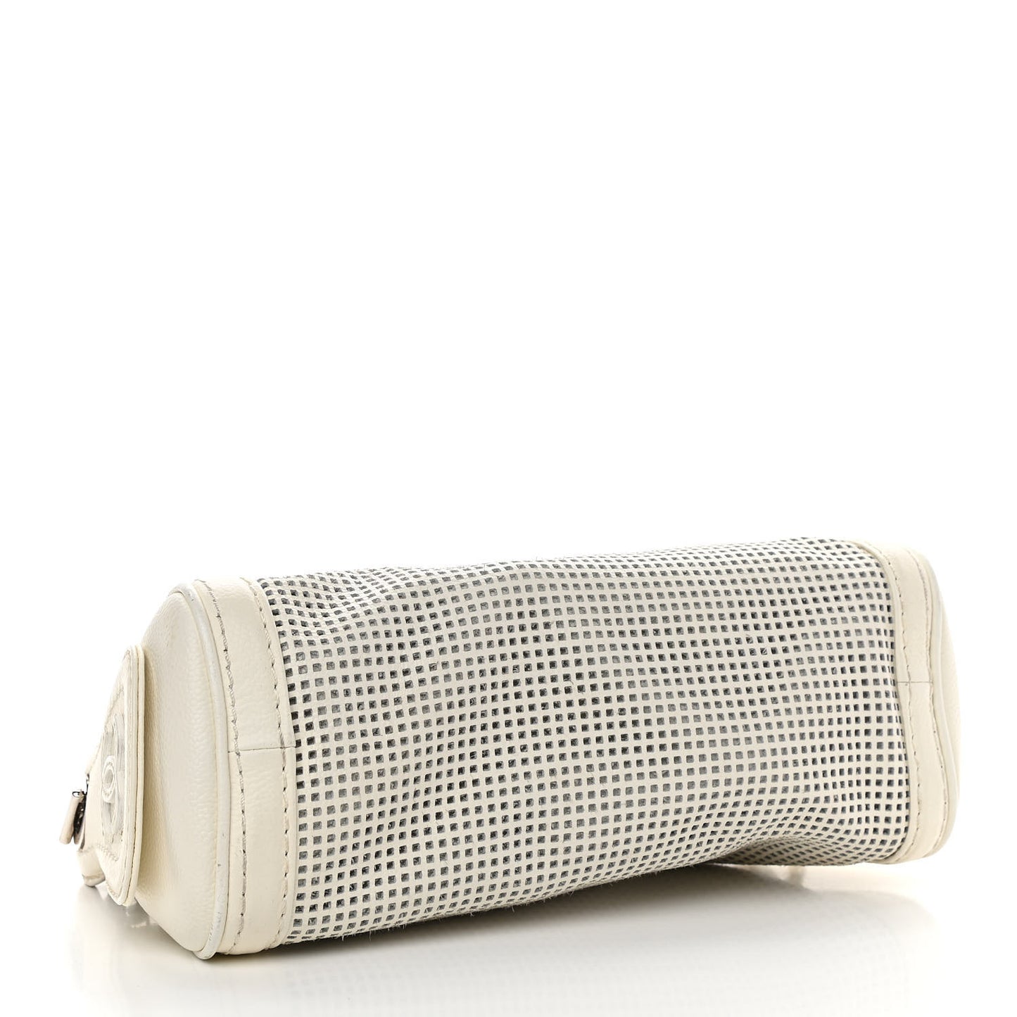 Caviar Perforated Pulley Shoulder Bag White