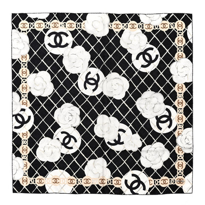 Chanel Silk Camellia CC Square Scarf Black 1 of 3