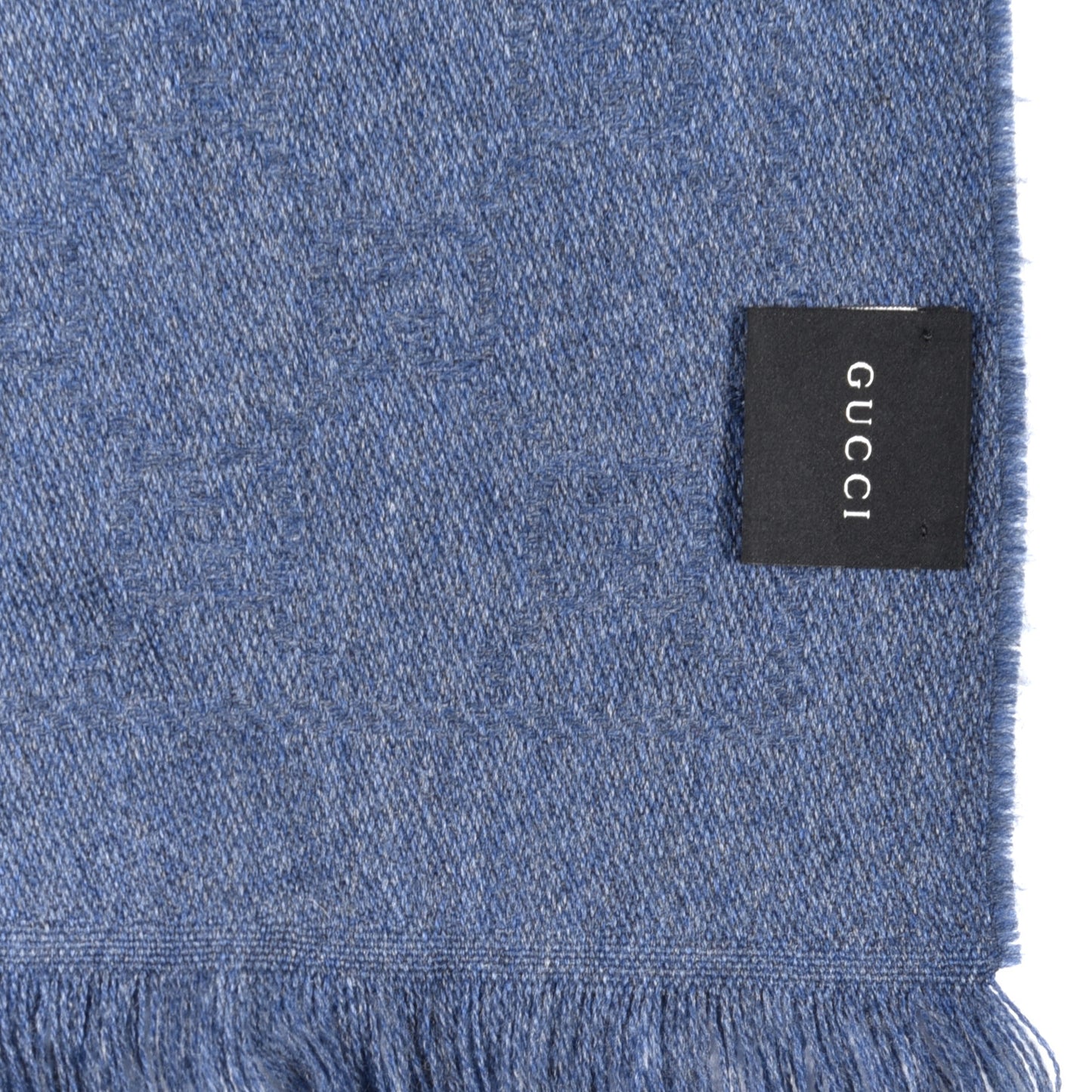 Wool Silk Monogram Fringe Scarf Light Blue