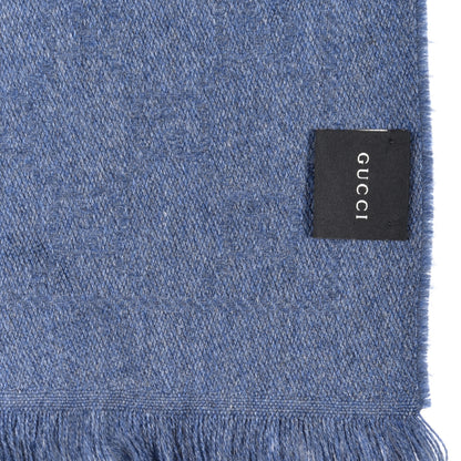 Gucci Wool Silk Monogram Fringe Scarf Light Blue 4 of 4