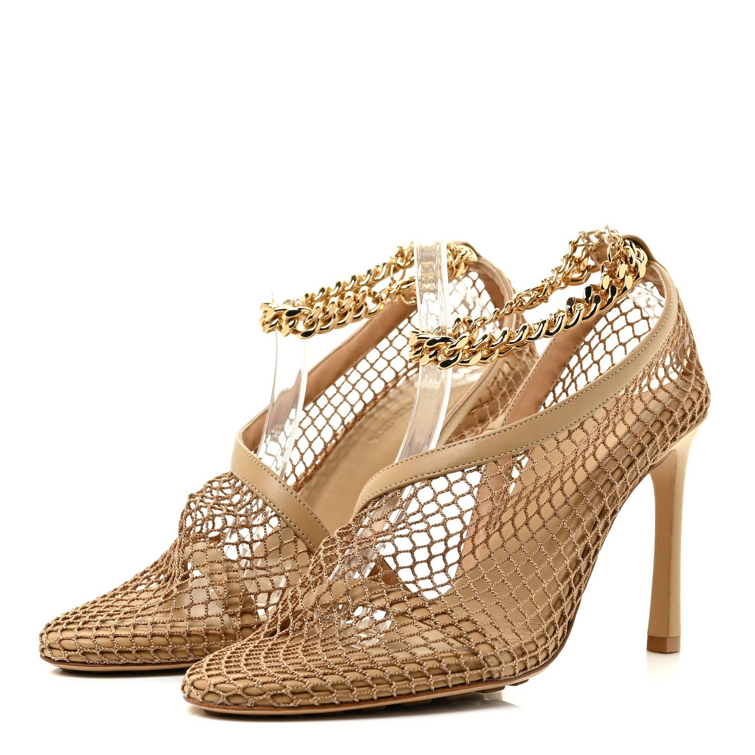 Bottega Veneta Mesh Nappa Chunky Chain Sandals 37 Beige Pony 3 of 12