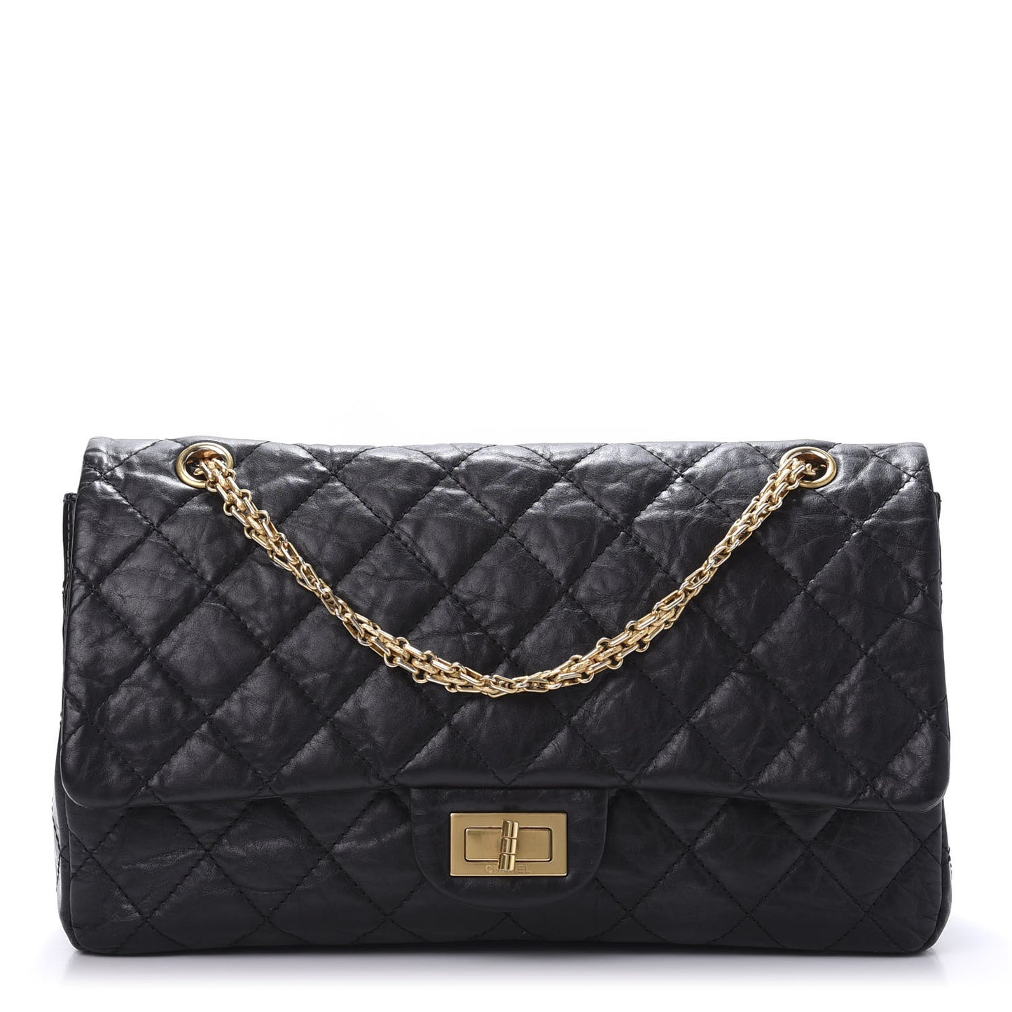 Crumpled Calfskin Quilted 2.55 Reissue 227 Flap Black