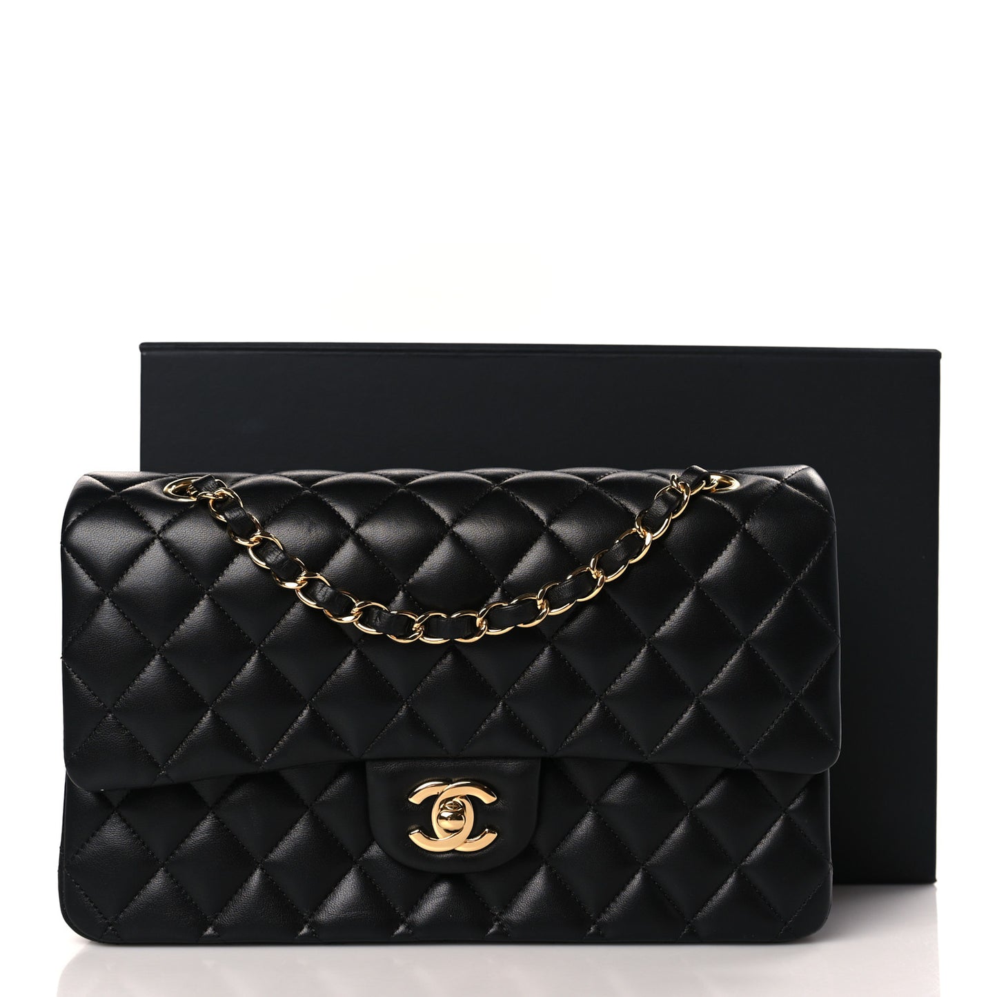 Lambskin Quilted Medium Double Flap Black
