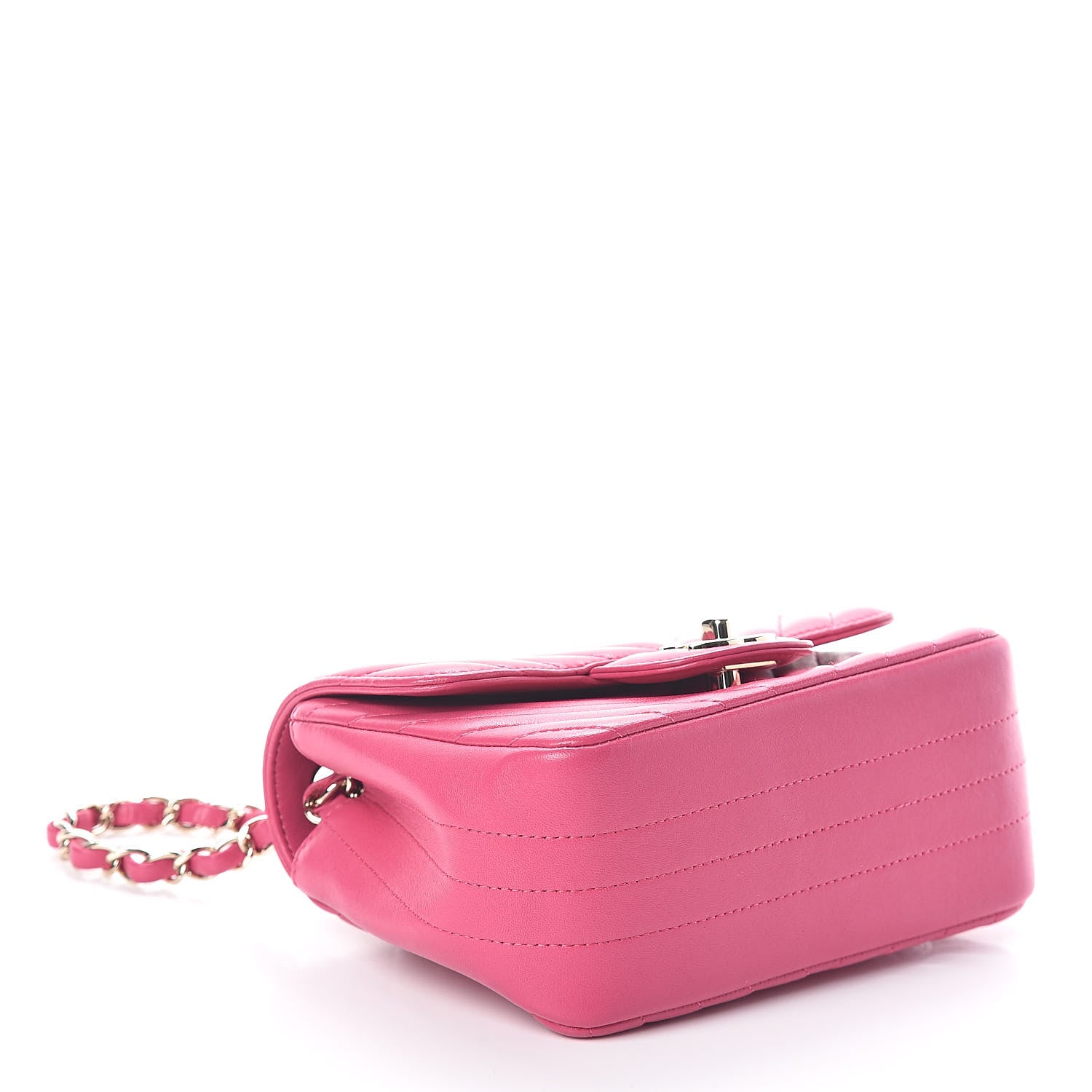 Chanel Lambskin Chevron Quilted Mini Square Flap Fuchsia 4 of 9
