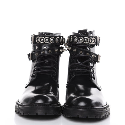 Saint Laurent Smooth Calfskin Studded Womens Lace-Up Combat Boots 38 Black 2 of 7