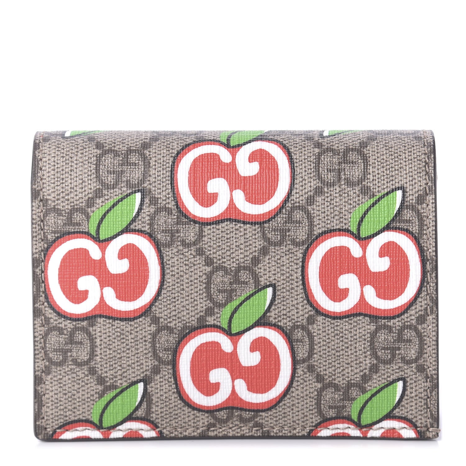 Gucci GG Supreme Monogram Apple Card Case Wallet Beige Multicolor Lobster Red 1 of 7