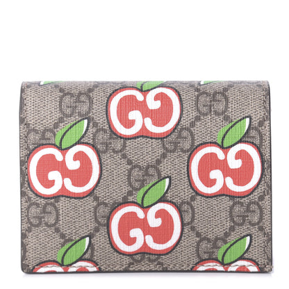 Gucci GG Supreme Monogram Apple Card Case Wallet Beige Multicolor Lobster Red 1 of 7
