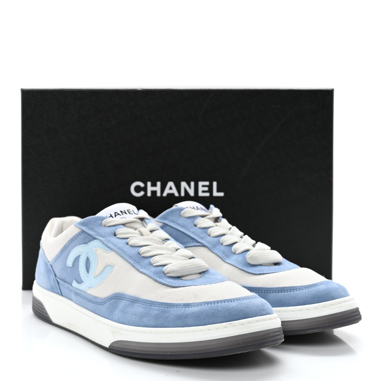Chanel Suede Kidskin Womens CC Sneakers 41 White Blue 11 of 11