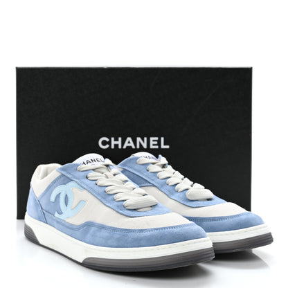 Chanel Suede Kidskin Womens CC Sneakers 41 White Blue 11 of 11
