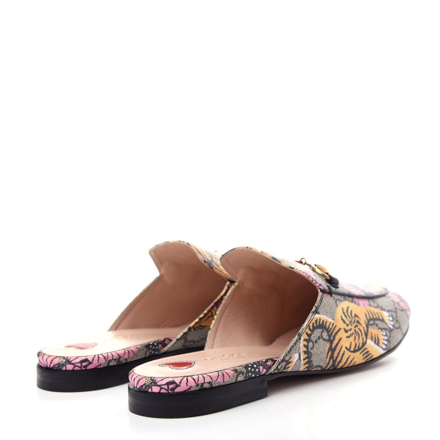 GG Supreme Monogram Bengal Womens Princetown Slippers 39.5 Beige Crop Pink