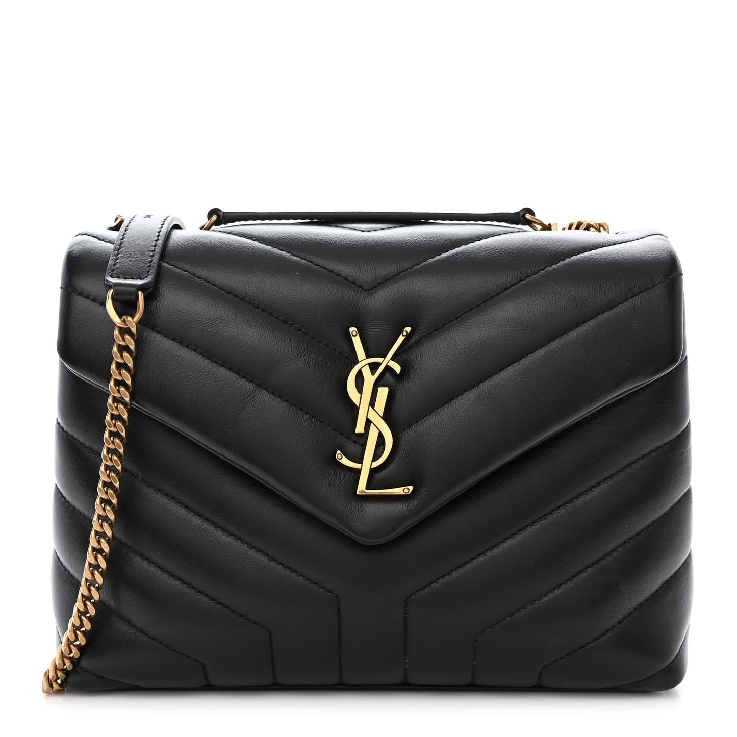 Calfskin Y Quilted Monogram Small Loulou Chain Satchel Black