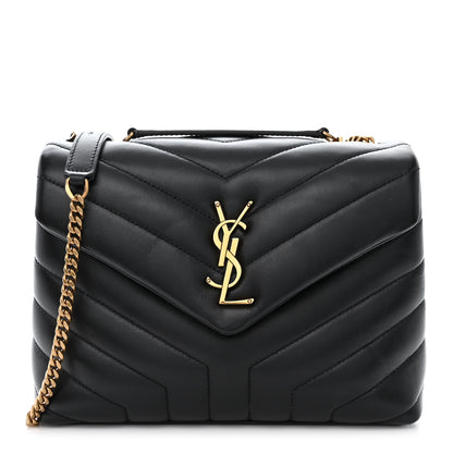 Saint Laurent Calfskin Y Quilted Monogram Small Loulou Chain Satchel Black 1 of 11