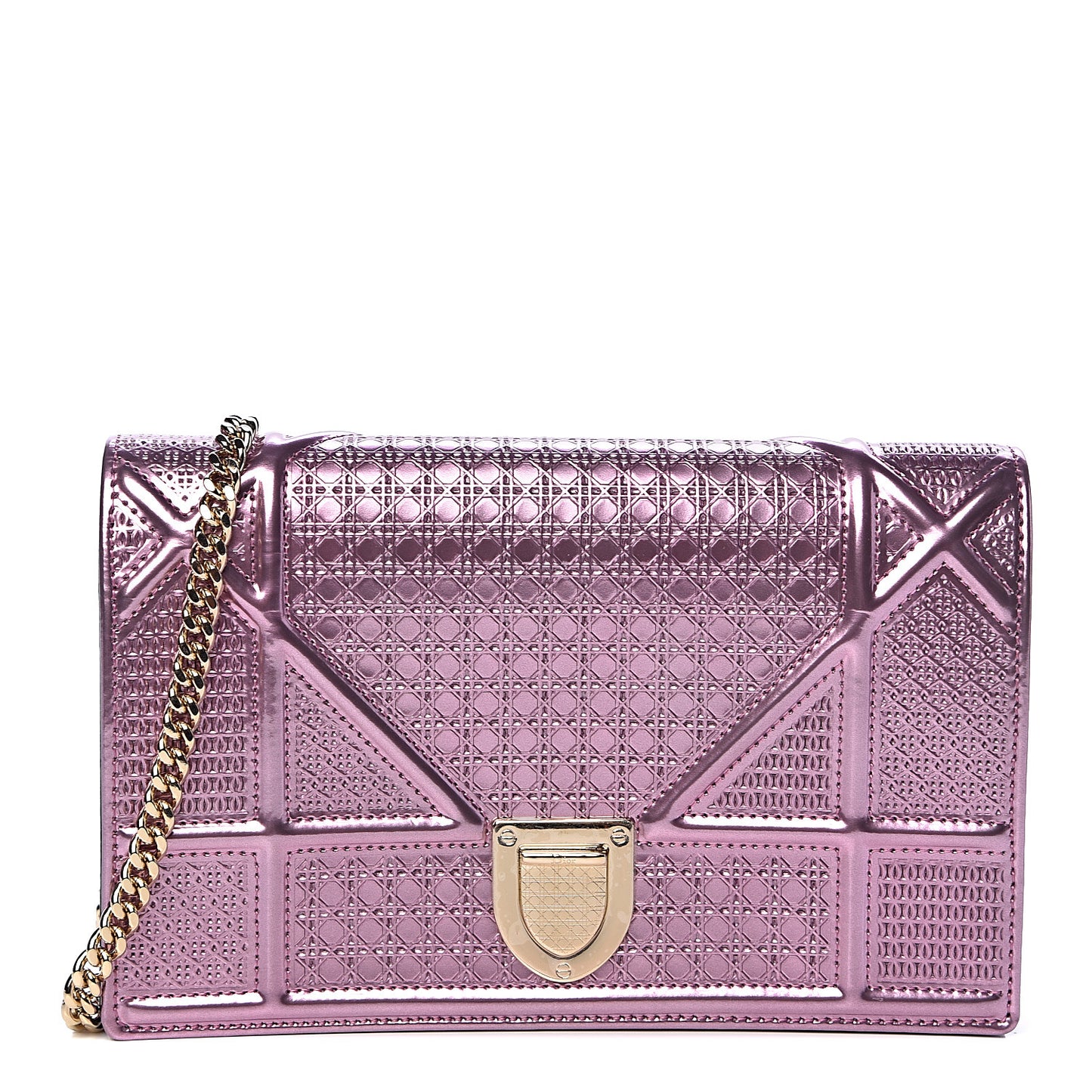 Metallic Patent Micro-Cannage Diorama Wallet on Chain Pouch Pink