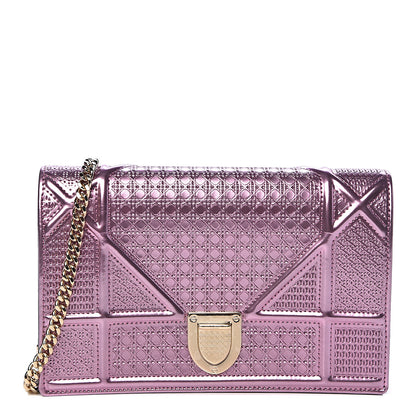 Christian Dior Metallic Patent Micro-Cannage Diorama Wallet on Chain Pouch Pink 1 of 9