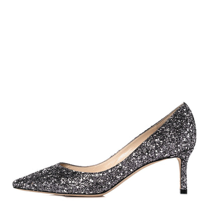 Jimmy Choo Coarse Glitter Pointy Toe Romy 40 Pumps 37.5 Black 1 of 7