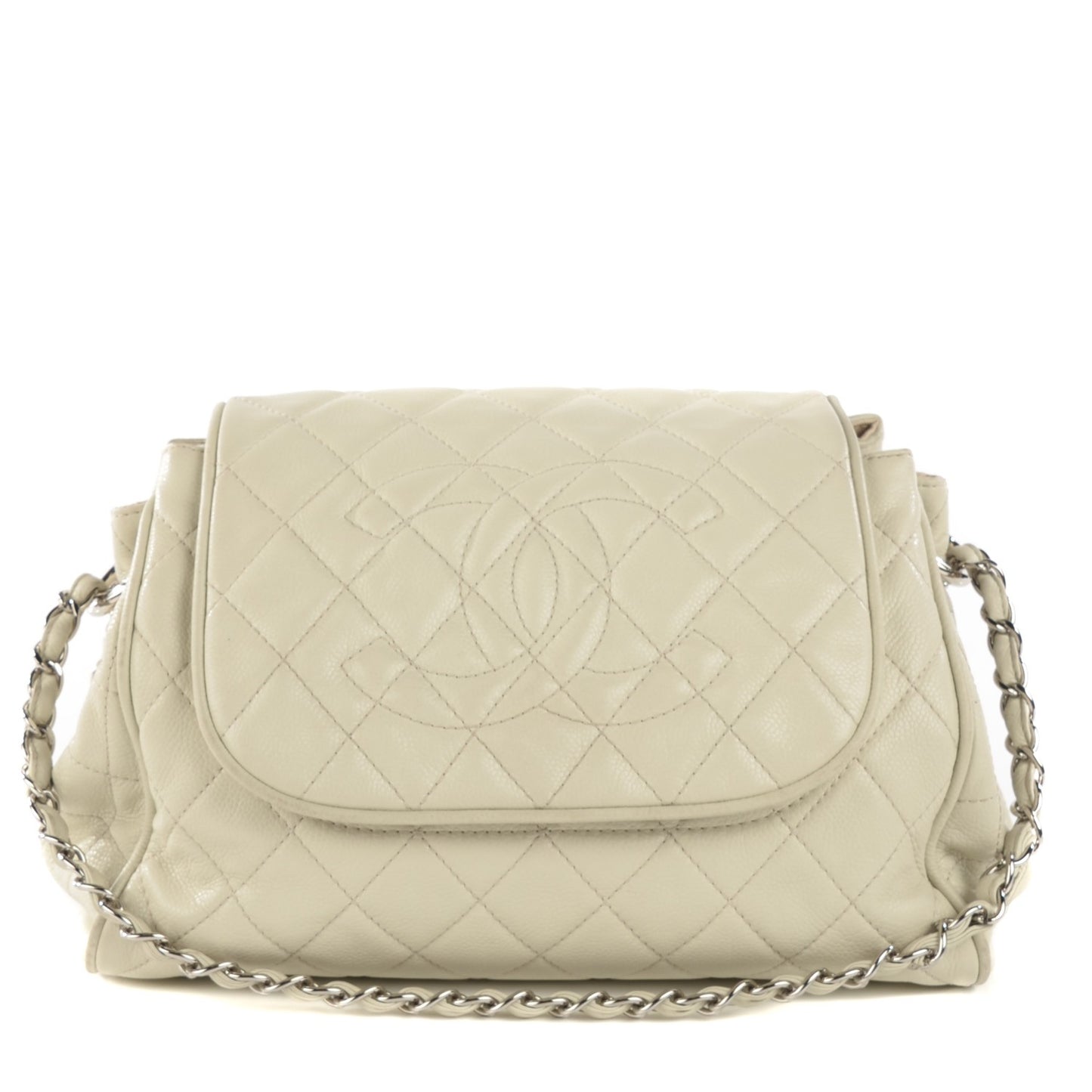 Caviar Quilted Timeless Accordion Flap Dark White