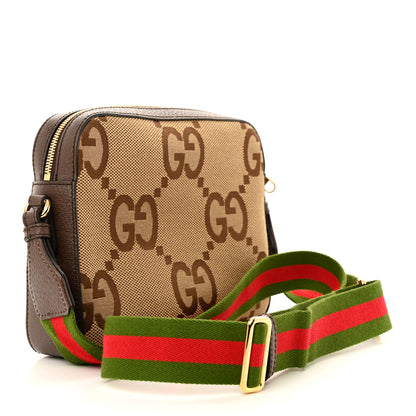Gucci Monogram Jumbo GG Textured Dollar Calfskin Web Messenger Shoulder Bag Camel Ebony New Acero 3 of 10