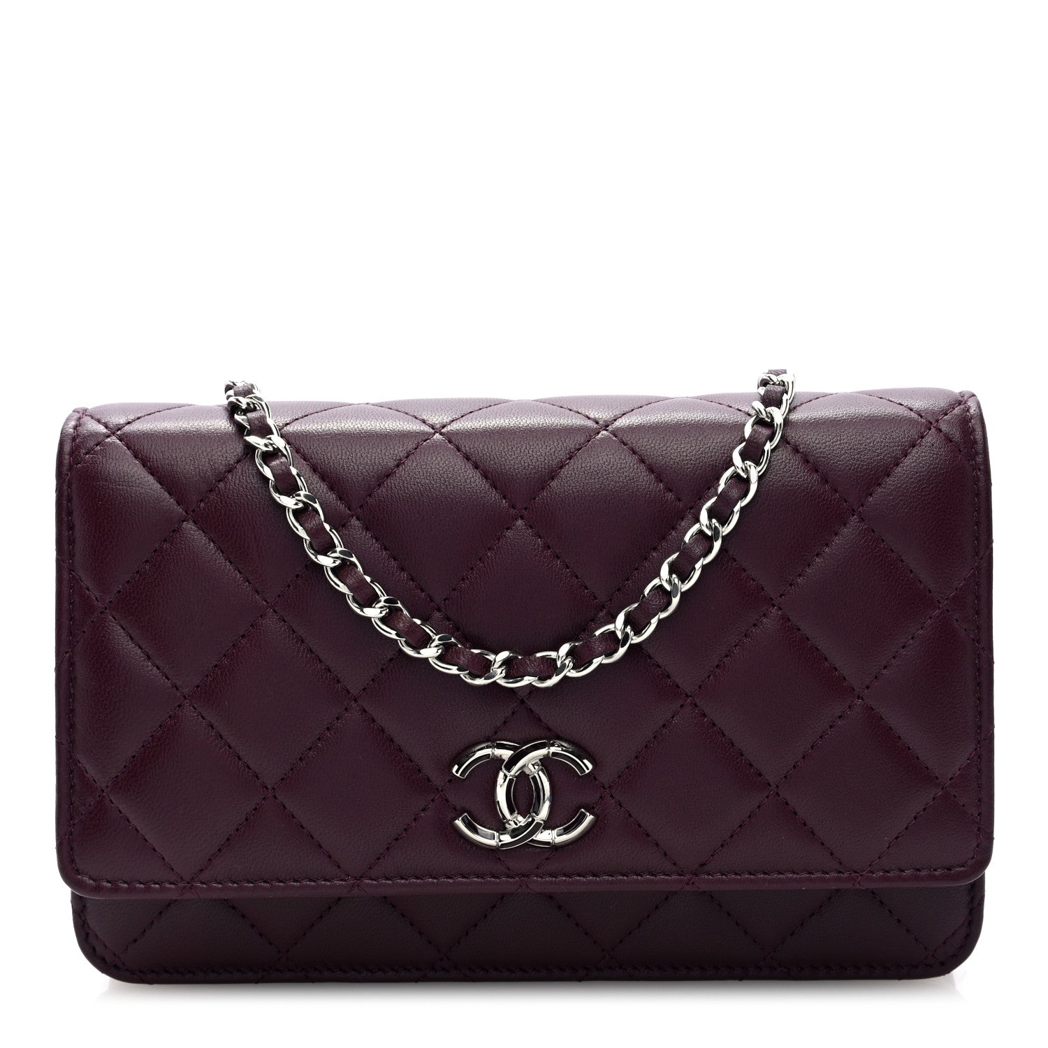 Chanel Lambskin Quilted Enamel CC Wallet On Chain WOC Burgundy 1 of 10