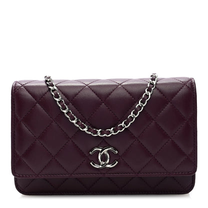 Chanel Lambskin Quilted Enamel CC Wallet On Chain WOC Burgundy 1 of 10