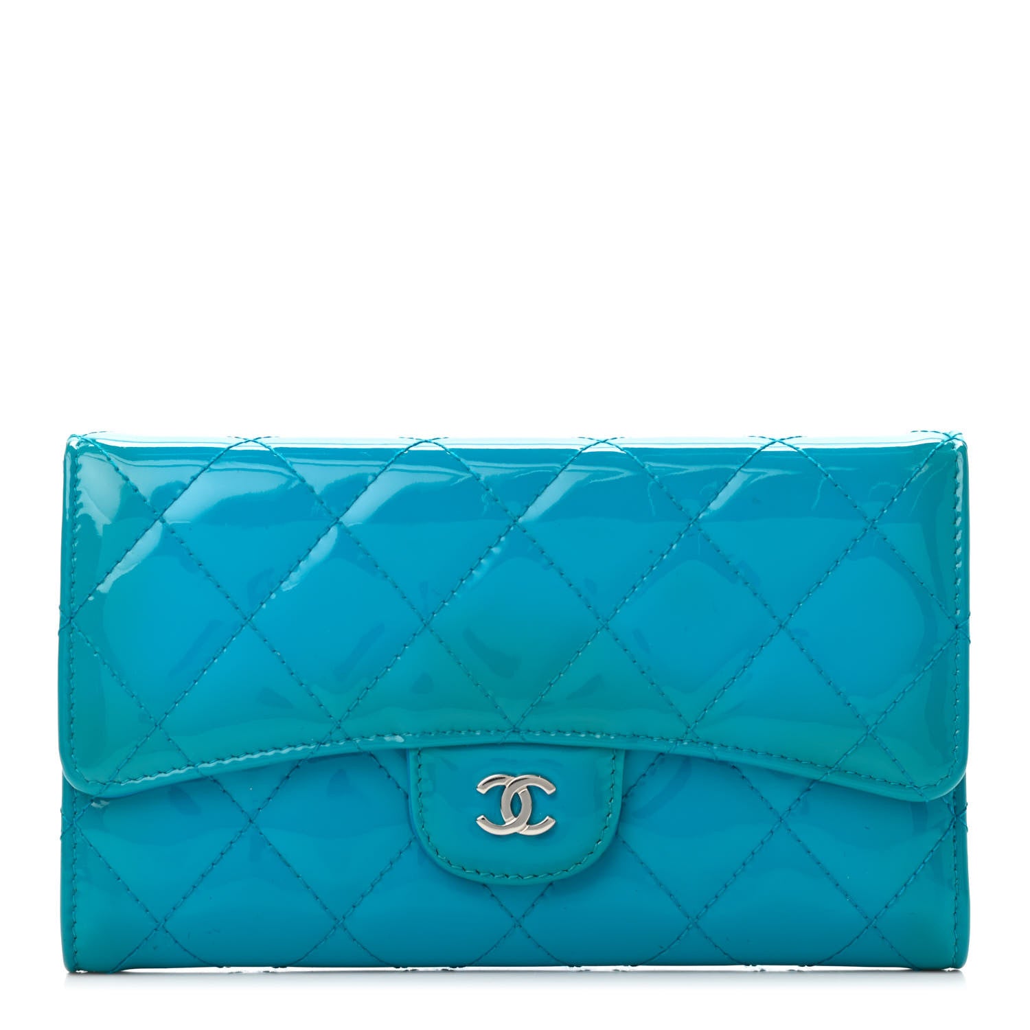 Chanel Patent Quilted Large Flap Wallet Blue 1 of 4