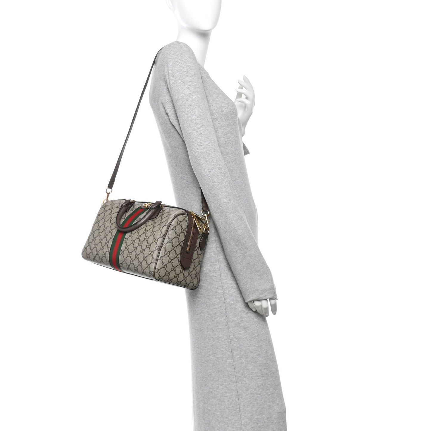GG Supreme Monogram Web Medium Ophidia Top Handle Bag Beige Ebony