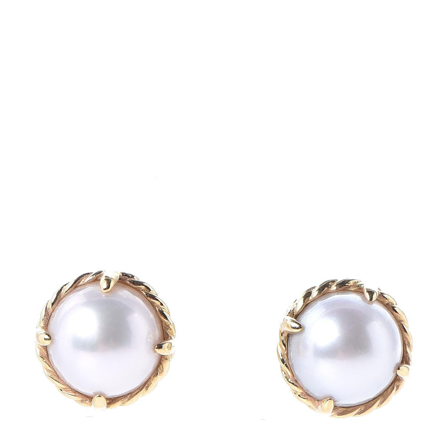 David Yurman 18K Yellow Gold Freshwater Pearl 8mm Chatelaine Earrings 1 of 5