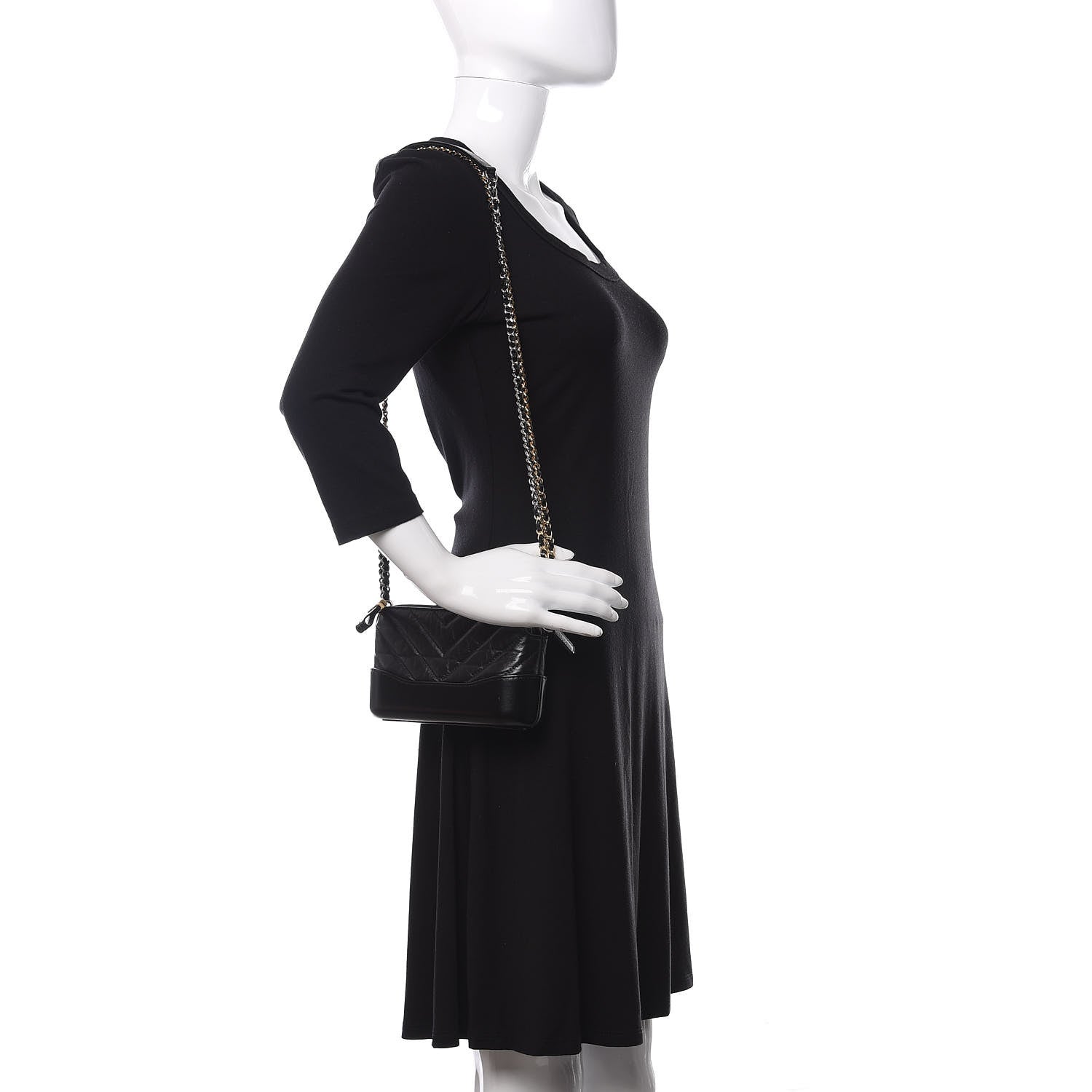 Chanel Aged Calfskin Chevron Quilted Small Gabrielle Clutch With Chain Black 2 of 11