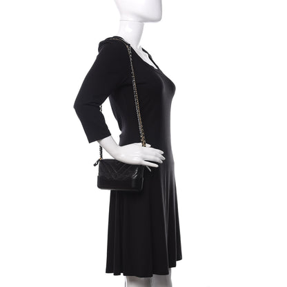 Chanel Aged Calfskin Chevron Quilted Small Gabrielle Clutch With Chain Black 2 of 11