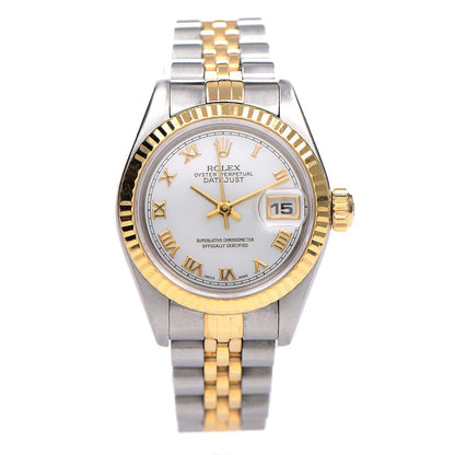 Rolex Stainless Steel 18K Yellow Gold 26mm Oyster Perpetual Datejust Watch White Roman 79173 1 of 7